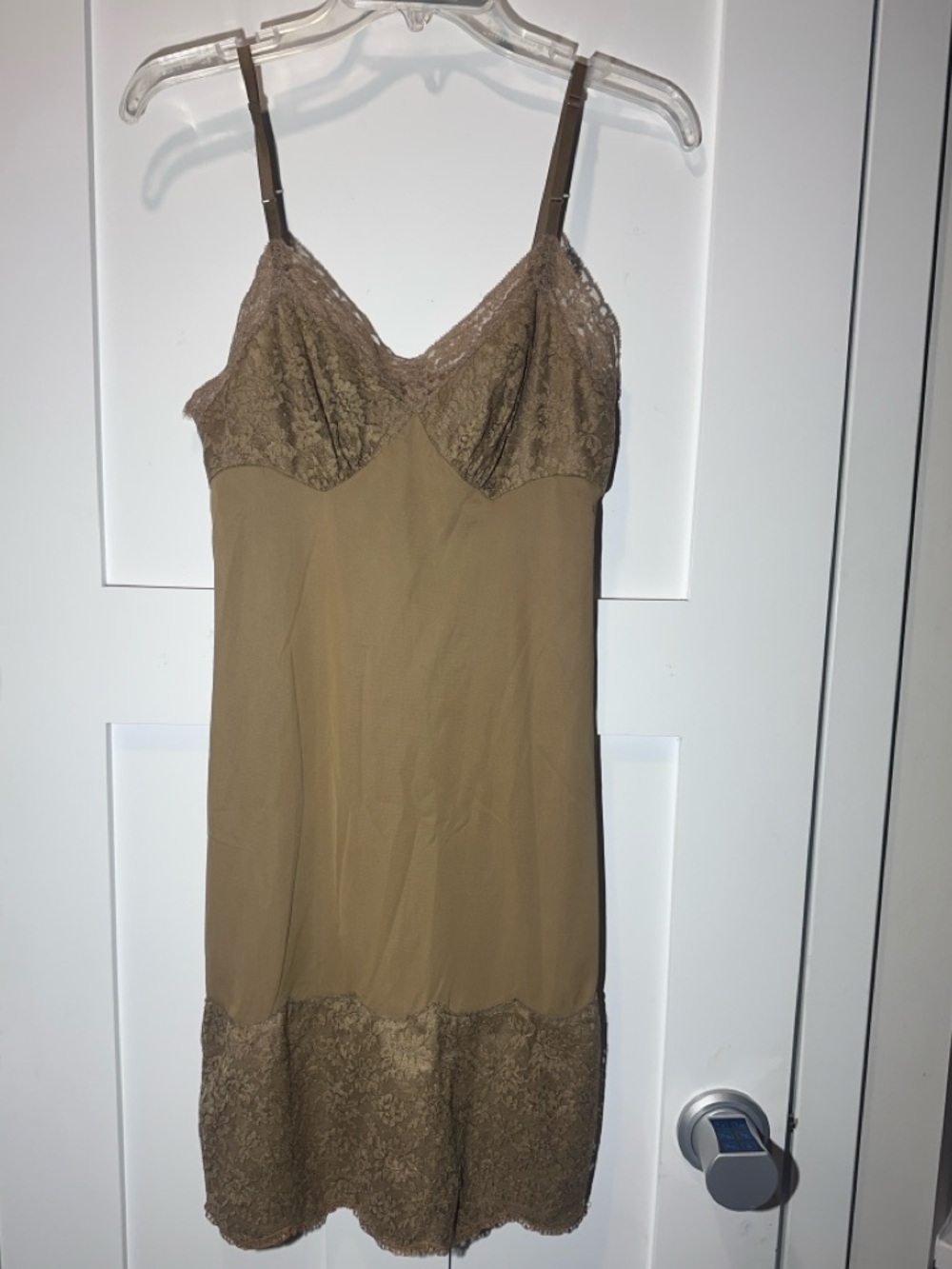 Vanity Fair Lace-Trim Vintage Slip Chemise Dress in Tan Lightweight Flirty Lace
